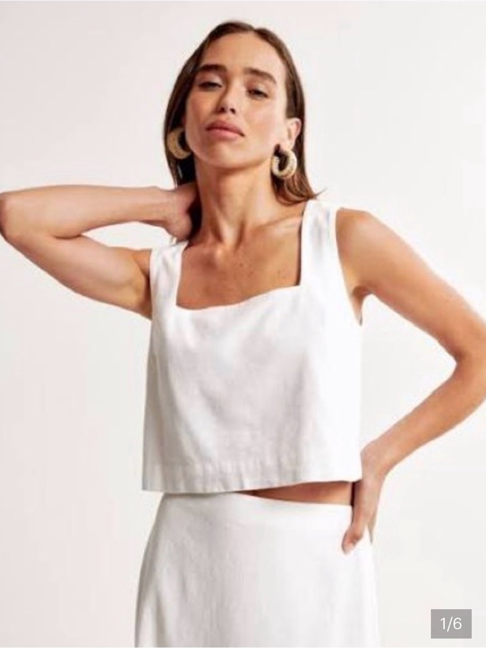 Abercrombie & Fitch White Linen-Blend Cropped Tank